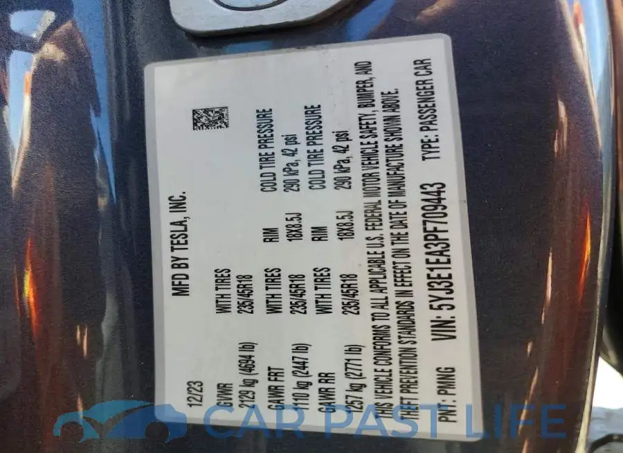 5YJ3E1EA3PF709443# 12