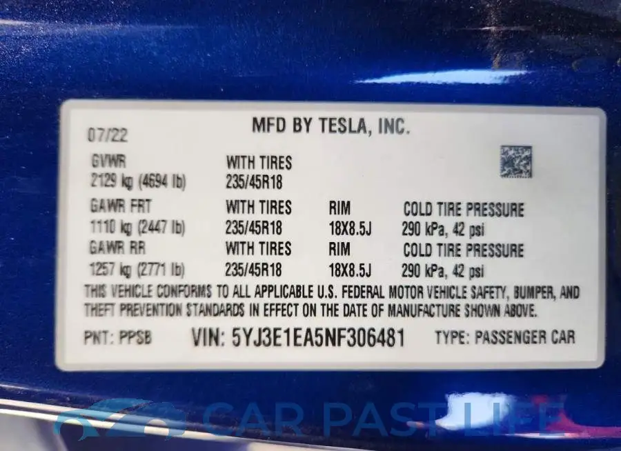 5YJ3E1EA5NF306481# 12