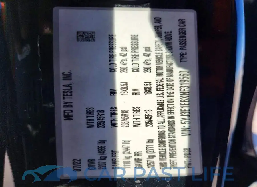 5YJ3E1EBXNF319560# 12