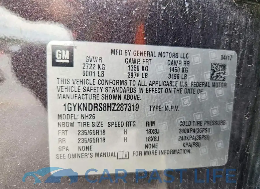 1GYKNDRS8HZ287319# 13