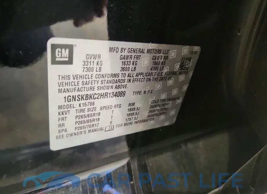 1GNSKBKC2HR134089# 13