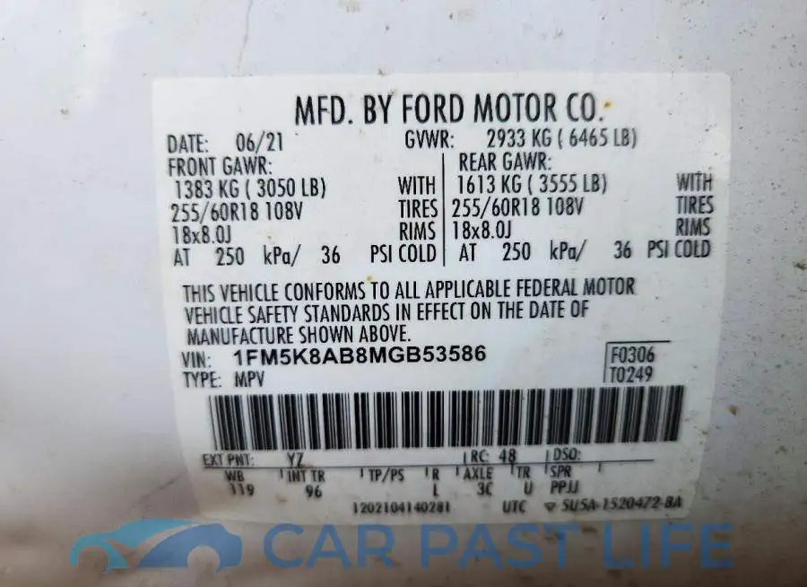 1FM5K8AB8MGB53586# 13