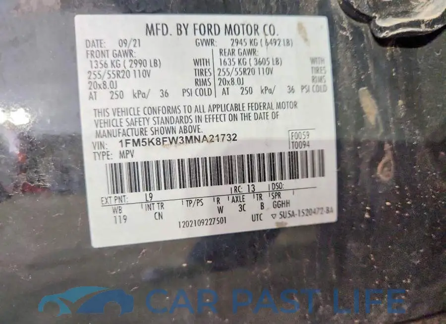 1FM5K8FW3MNA21732# 13