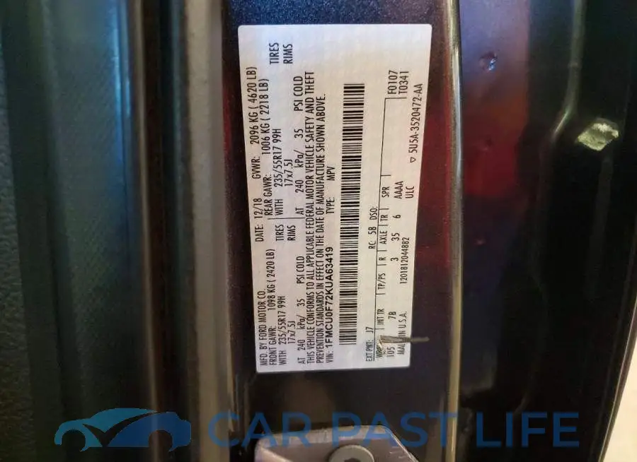 1FMCU0F72KUA63419# 13