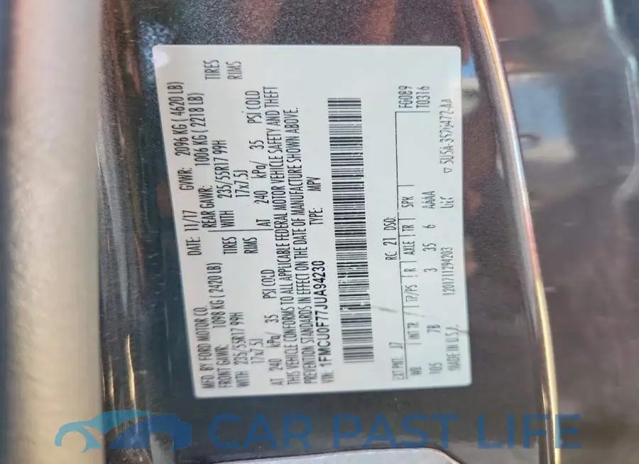1FMCU0F77JUA94230# 12