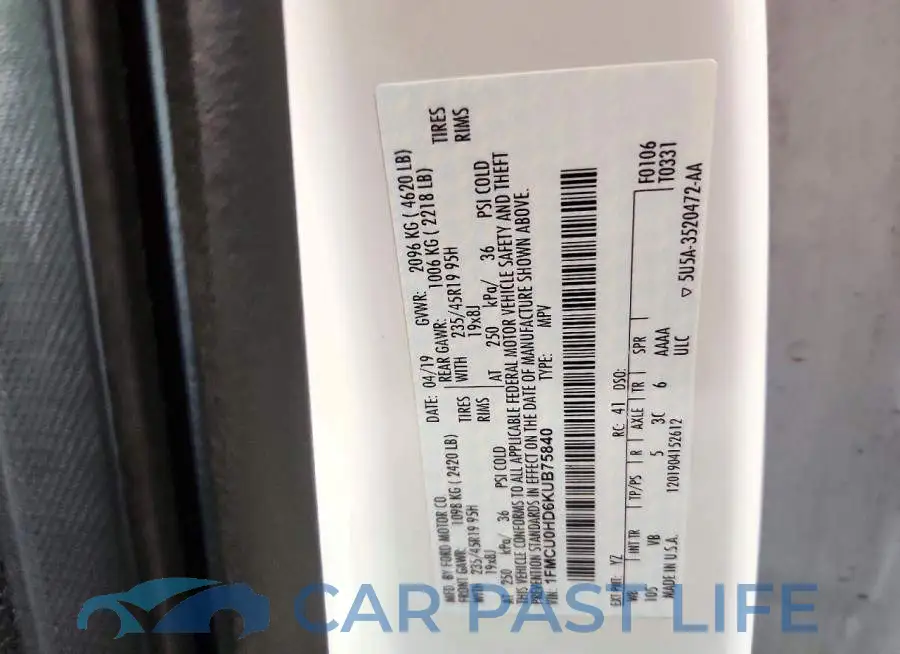 1FMCU0HD6KUB75840# 13
