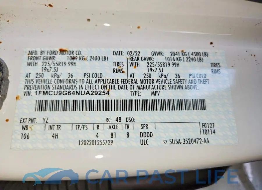 1FMCU9G64NUA29254# 13