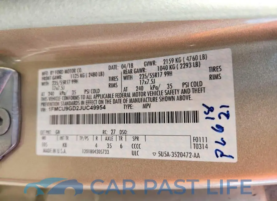 1FMCU9GD2JUC49954# 13