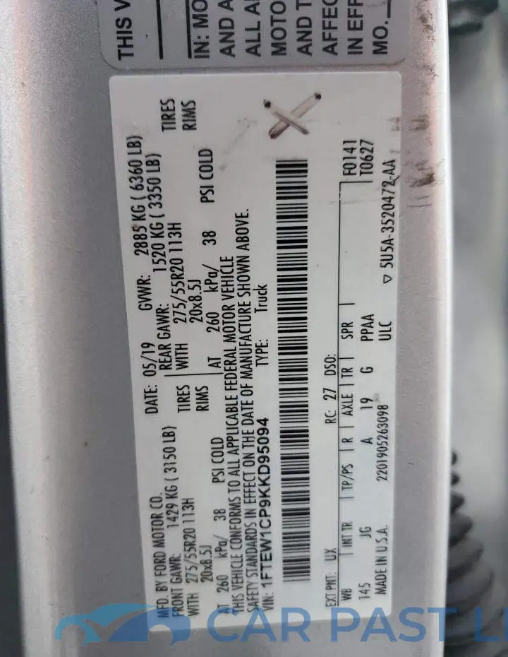 1FTEW1CP9KKD95094# 12
