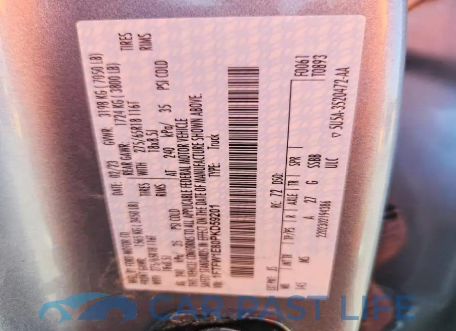 1FTFW1E80PKD59201# 12