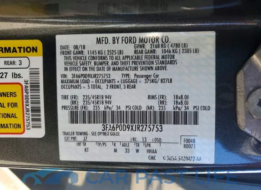 3FA6P0D9XJR275753# 12