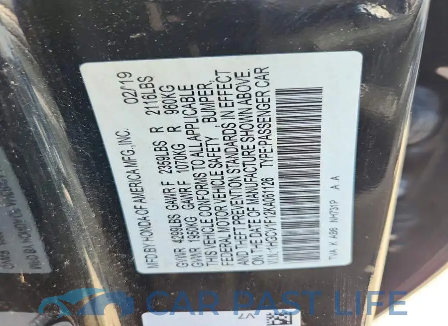 1HGCV1F12KA061126# 12
