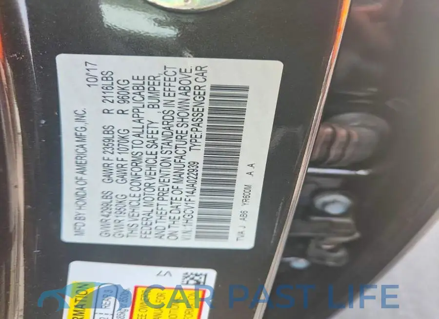 1HGCV1F14JA022939# 12