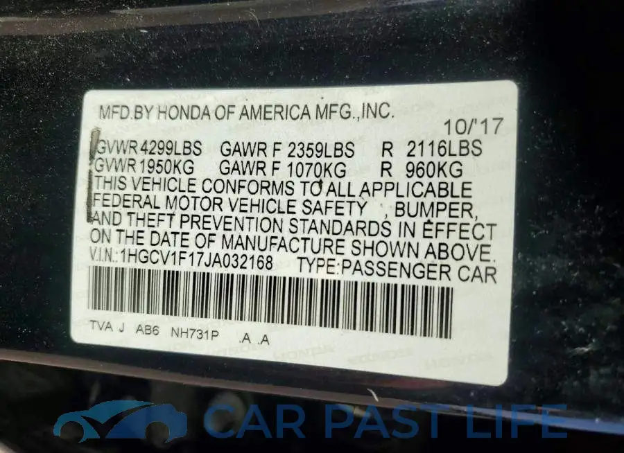 1HGCV1F17JA032168# 12