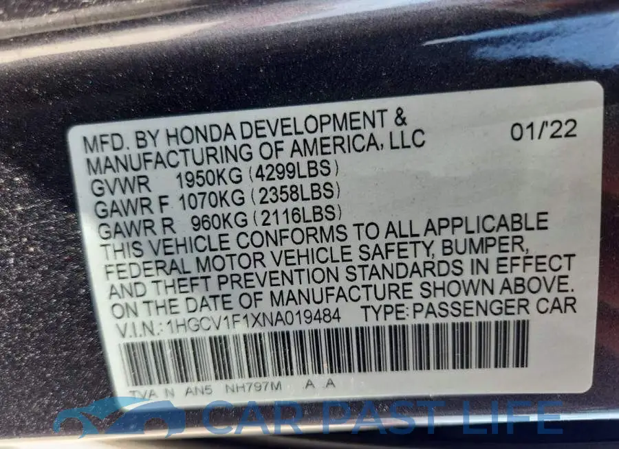 1HGCV1F1XNA019484# 12