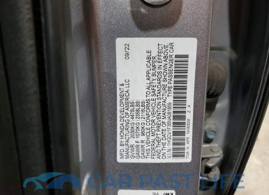 1HGCV1F35NA081859# 13