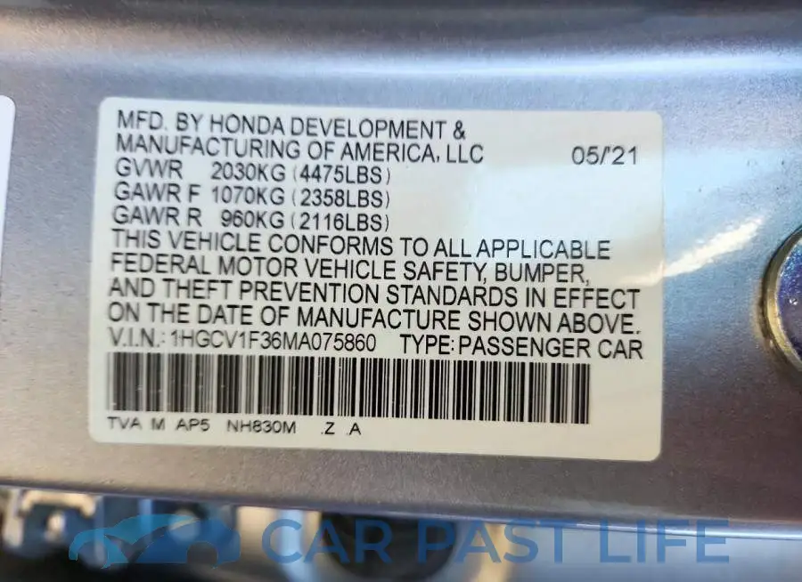 1HGCV1F36MA075860# 12