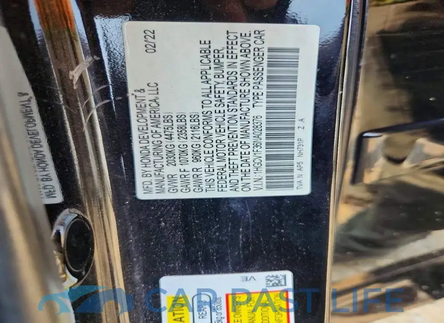 1HGCV1F36NA028376# 12