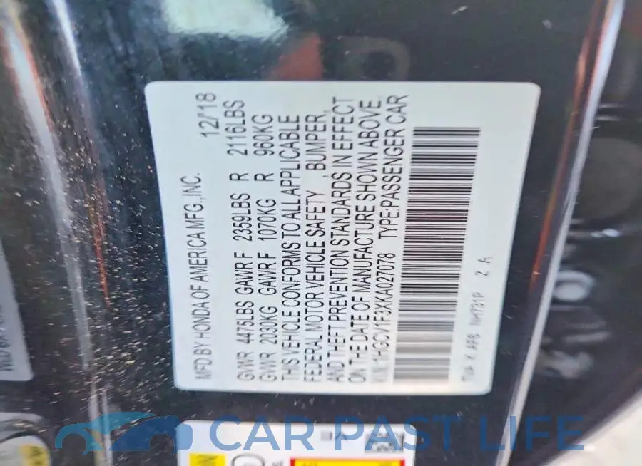 1HGCV1F3XKA027078# 12