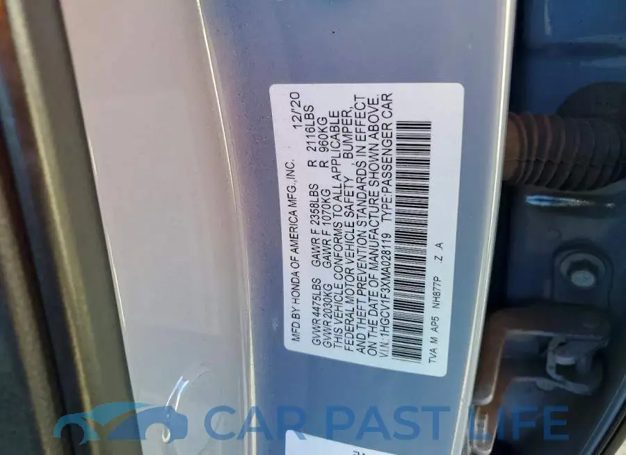1HGCV1F3XMA028119# 12
