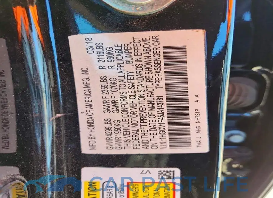 1HGCV1F45JA143781# 12