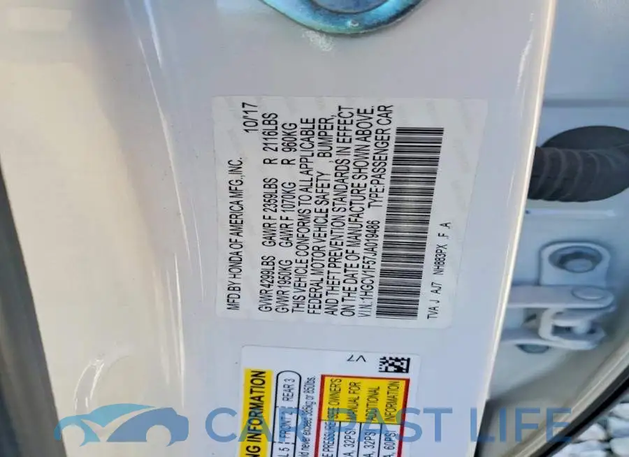 1HGCV1F57JA019486# 13