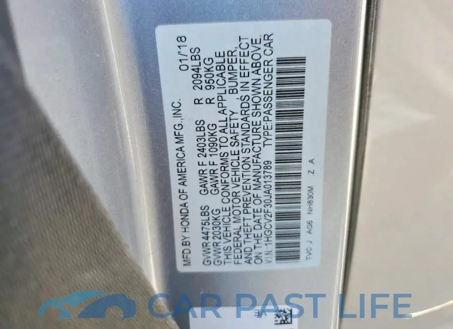 1HGCV2F30JA013789# 13