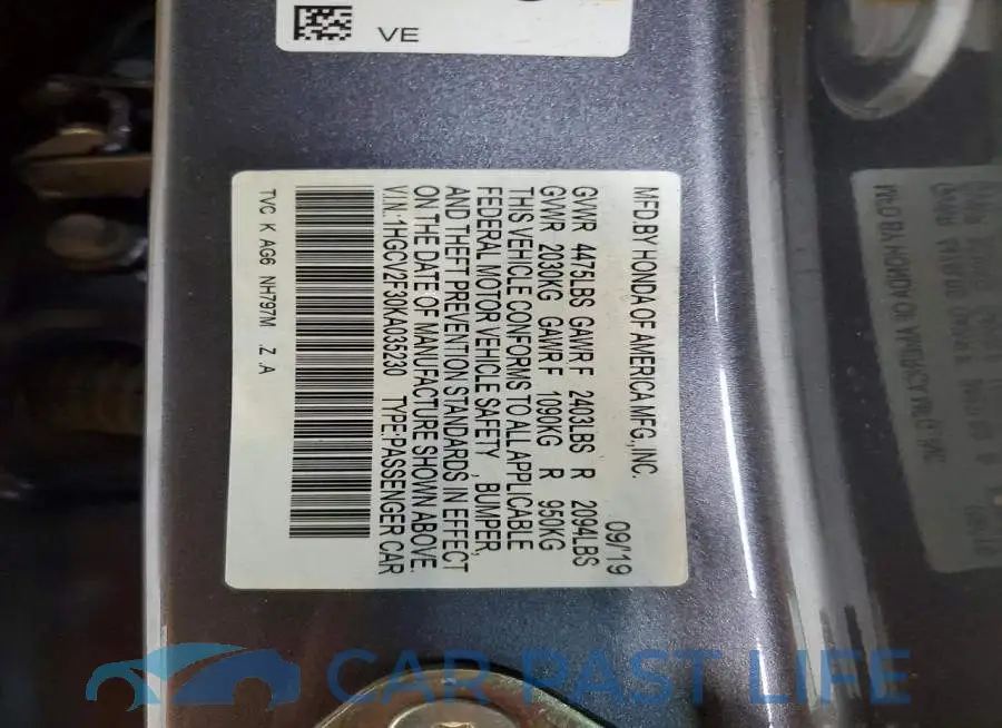 1HGCV2F30KA035230# 12
