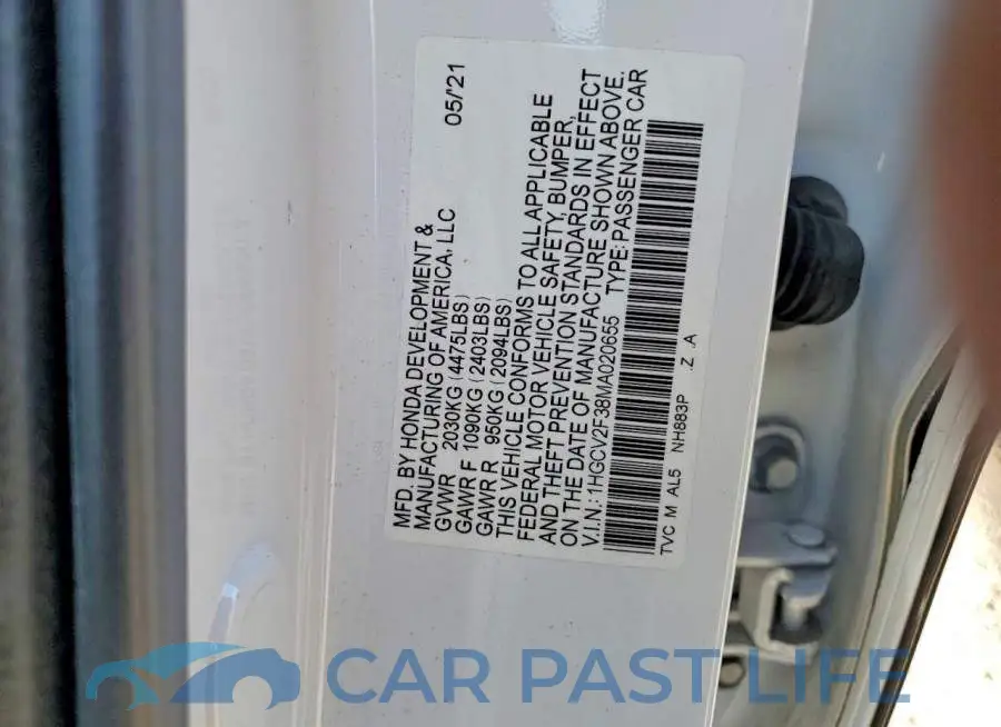 1HGCV2F38MA020655# 12