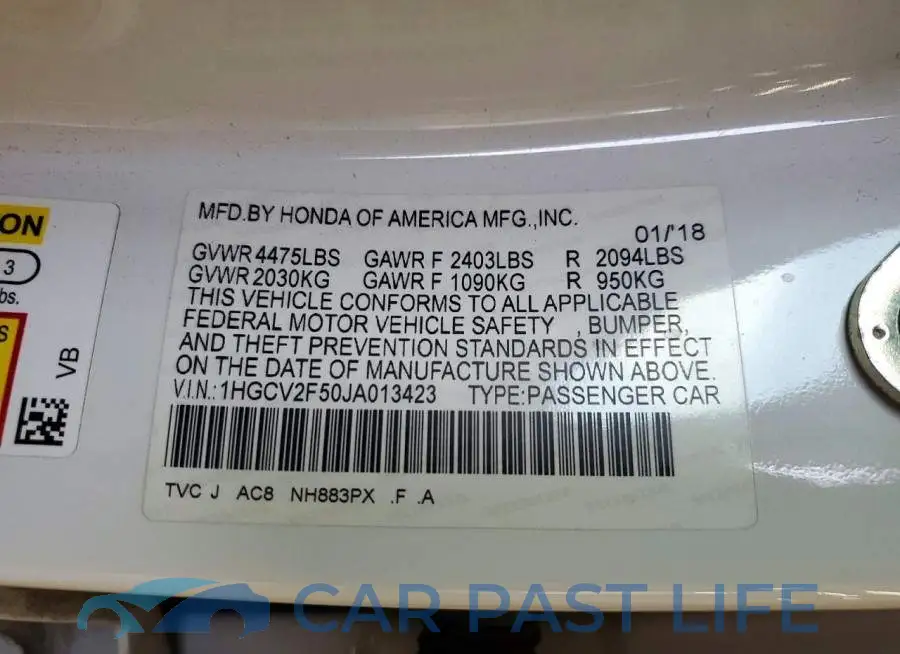 1HGCV2F50JA013423# 13