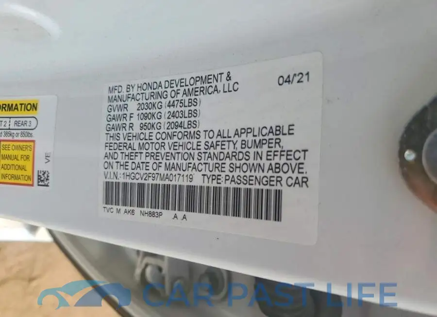 1HGCV2F97MA017119# 12