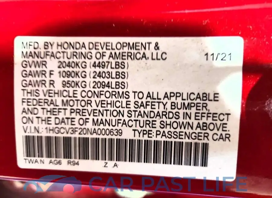 1HGCV3F20NA000639# 12