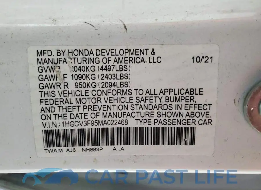 1HGCV3F95MA022468# 12