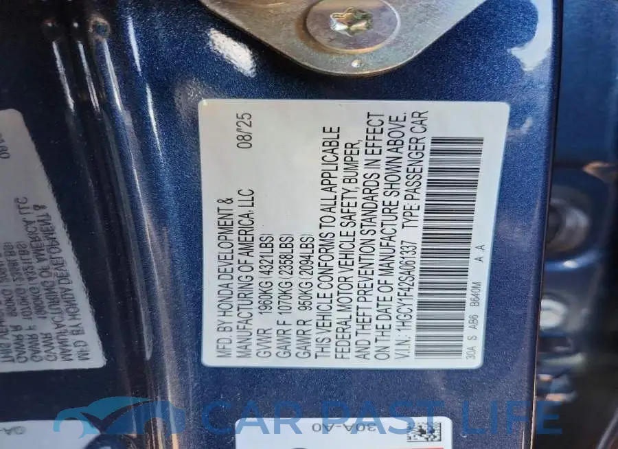 1HGCY1F42SA061337# 13
