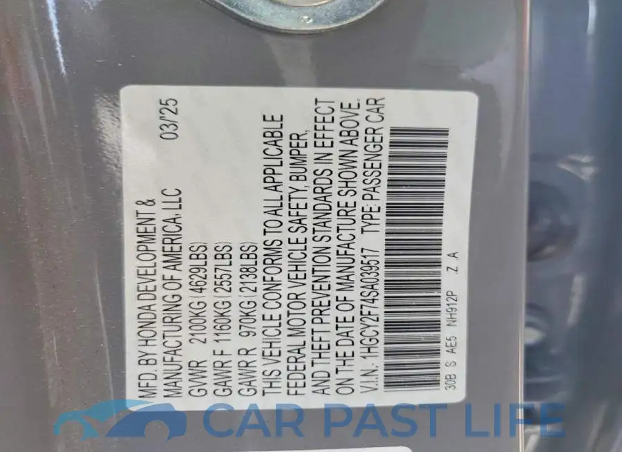 1HGCY2F74SA039517# 12