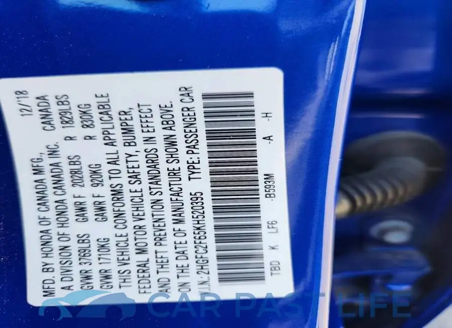 2HGFC2F65KH520395# 12