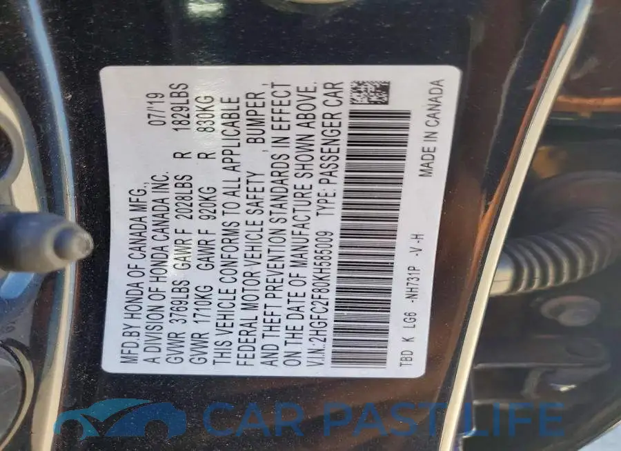 2HGFC2F80KH585009# 12