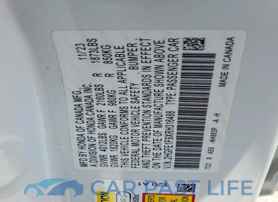 2HGFE1F9XRH316488# 12