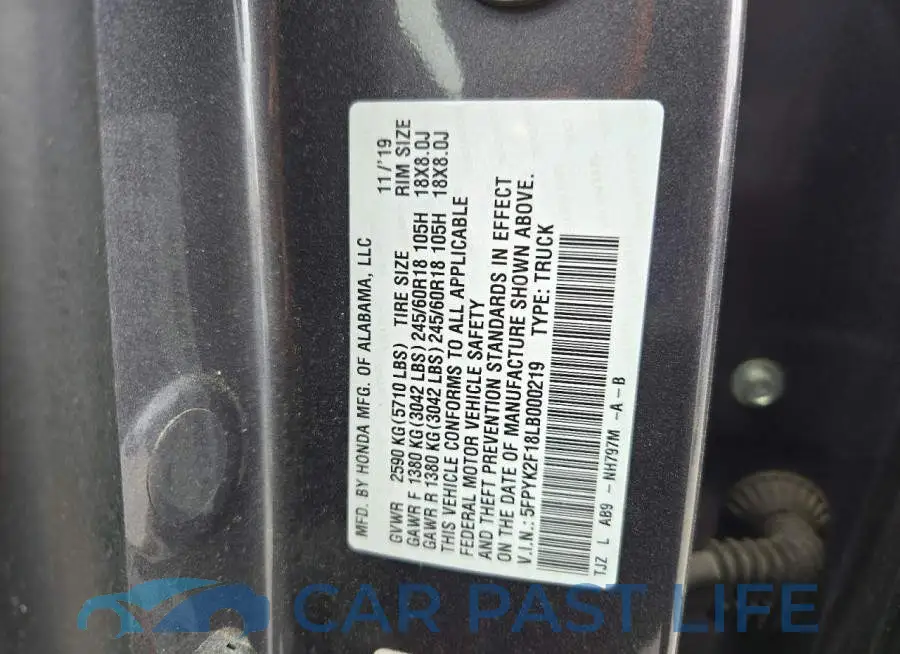 5FPYK2F18LB000219# 12