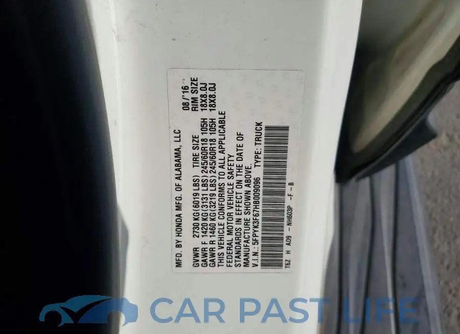 5FPYK3F67HB009096# 12