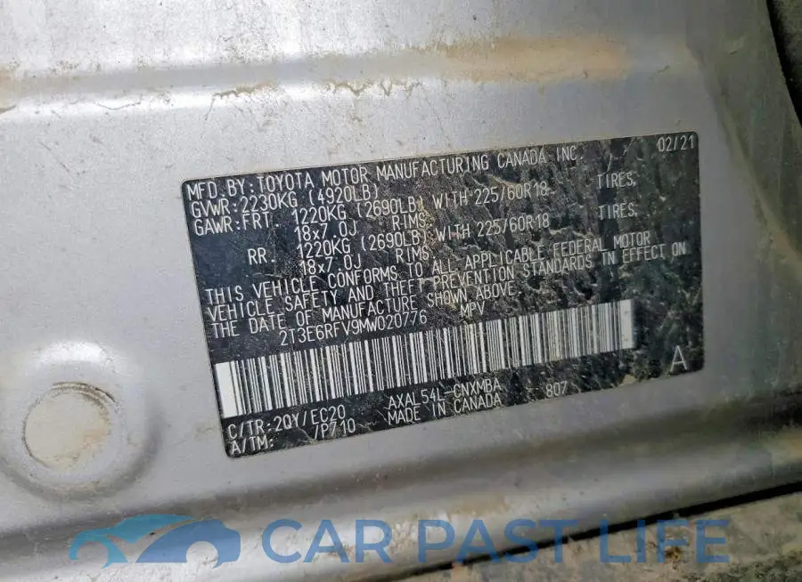 2T3E6RFV9MW020776# 12