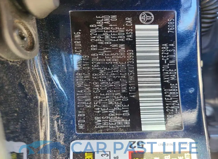 4T1B11HK5KU733993# 12