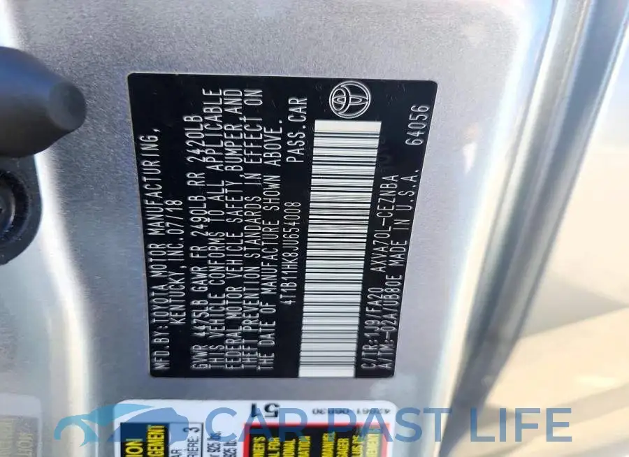 4T1B11HK8JU654008# 12