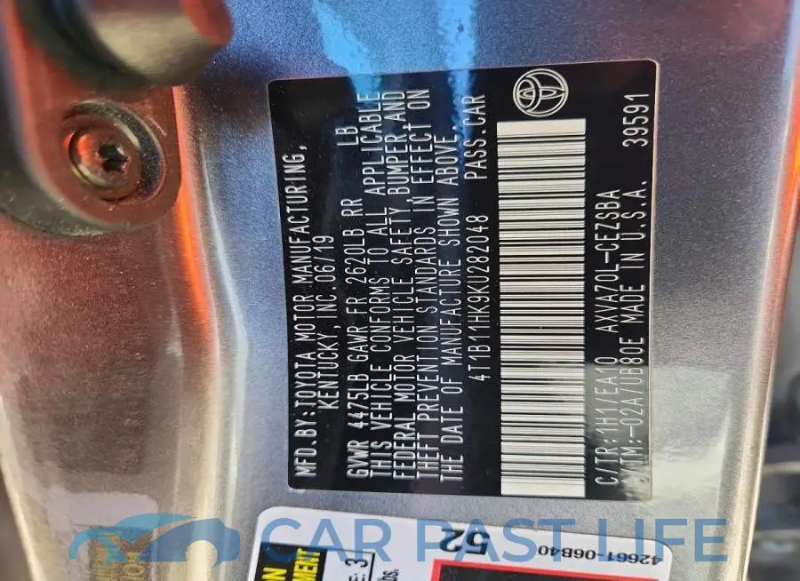 4T1B11HK9KU282048# 12