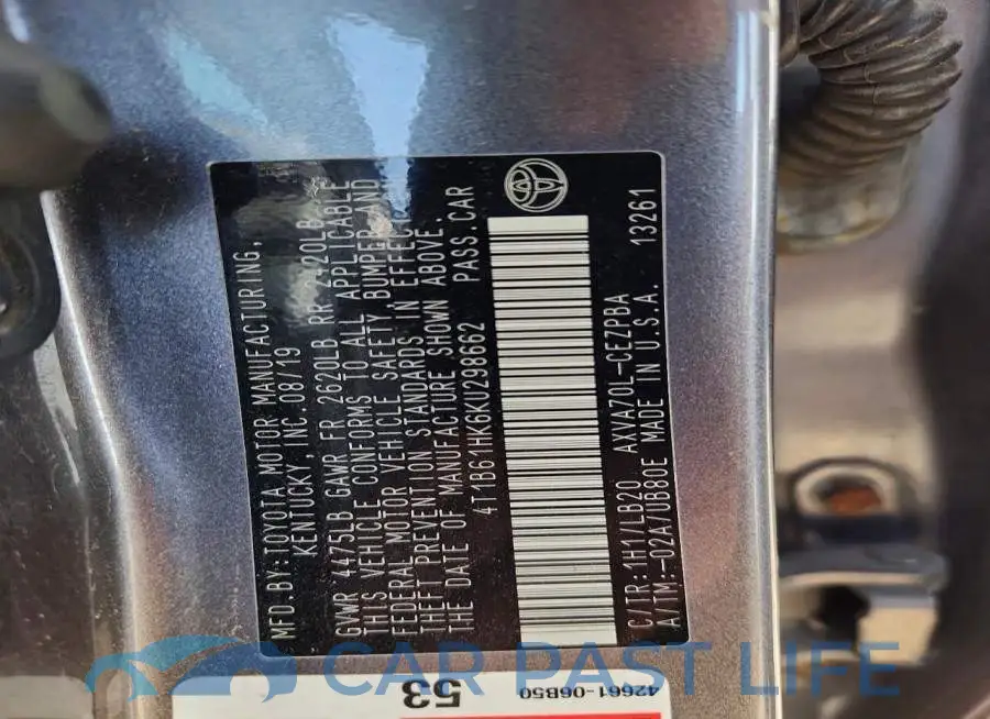 4T1B61HK6KU298662# 12
