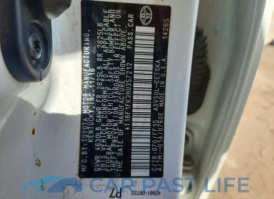 4T1BF1FK3HU357212# 12