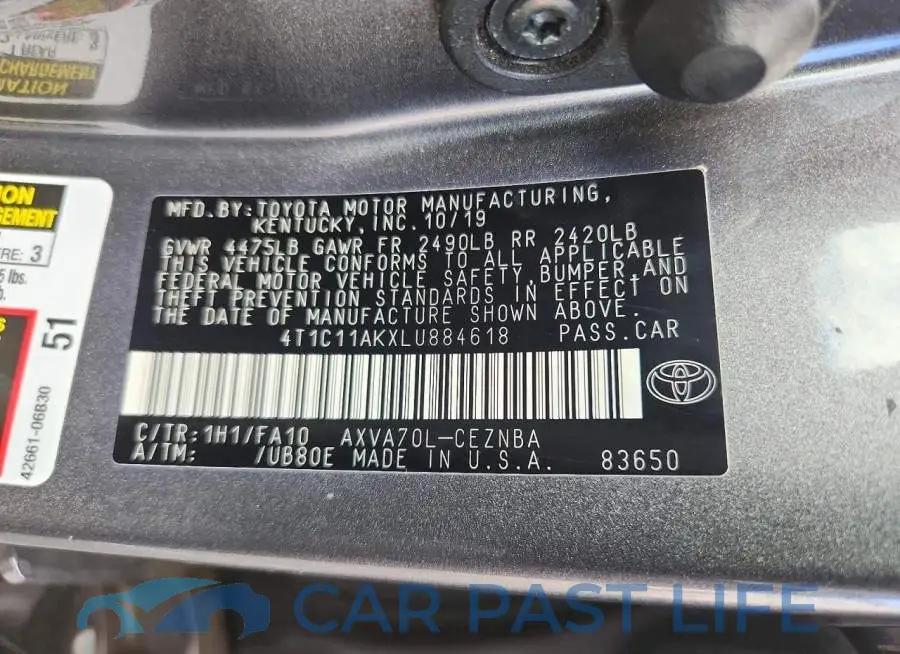 4T1C11AKXLU884618# 12