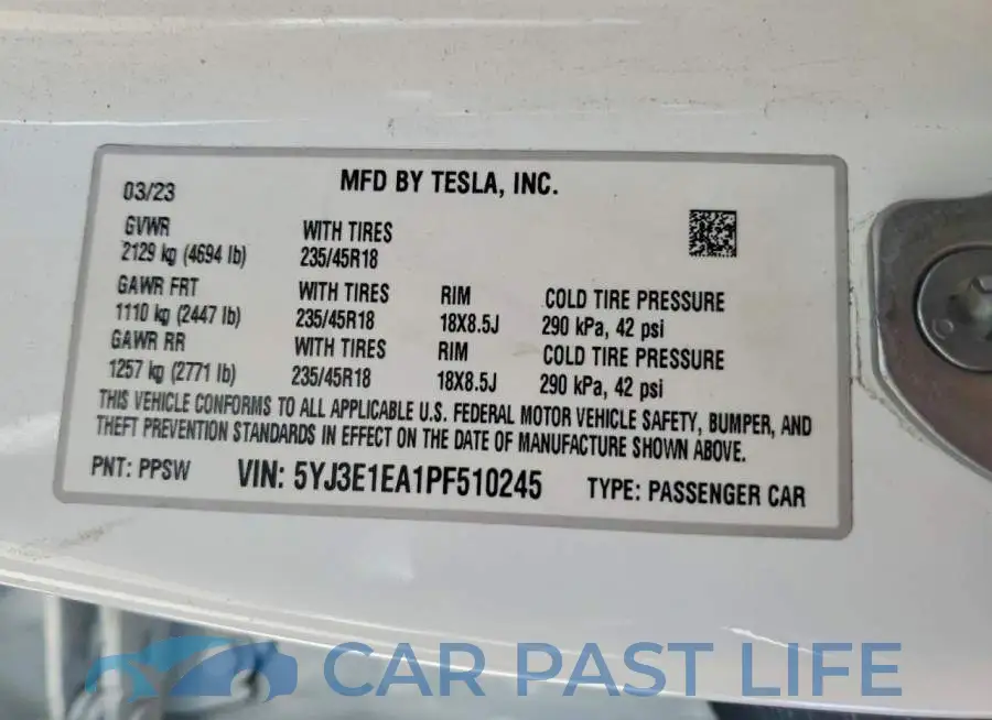 5YJ3E1EA1PF510245# 12