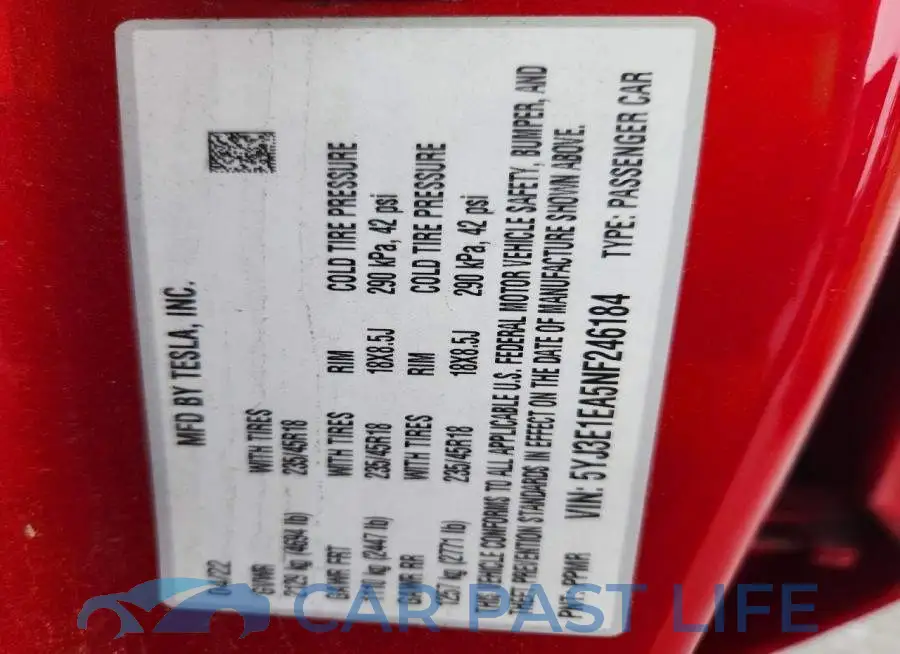 5YJ3E1EA5NF246184# 13