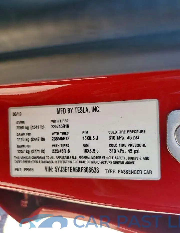 5YJ3E1EA6KF308638# 12